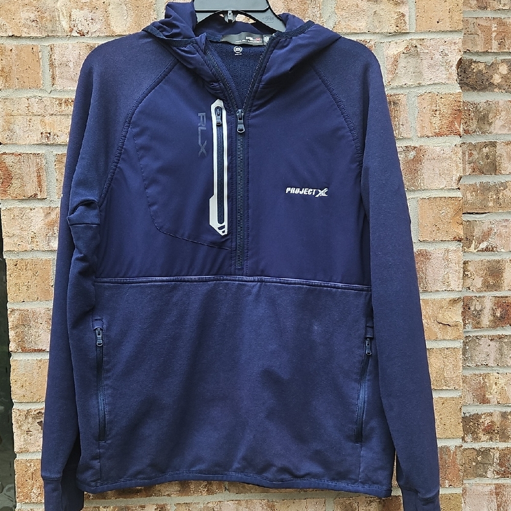 Men's Ralph Lauren RLX Performance French Terry Quarter Zip Hoodie in Blue sz M